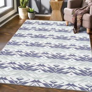 Area Rug, Washable Non-Slip Geometric Mat for Entryway, Patio & Kitchen - 1 of 4