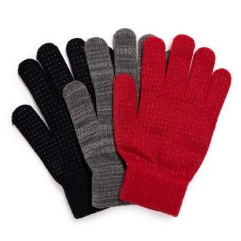 MUK LUKS Womens  3 Pair Pack of Gloves, Red/Grey/Black, OS