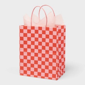 12.99"x7.71"x0.79" Valentine's Day Small Gift Bag with Tissue Chessboard Pattern - Spritz™ - 1 of 3