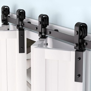 Folding Sliding Barn Door Hardware Kit for 2/4 Doors, Heavy Duty Bi Fold Barn Door Hardware Track Kit Fit Double 12" Bifold Doors, No Doors - 1 of 4