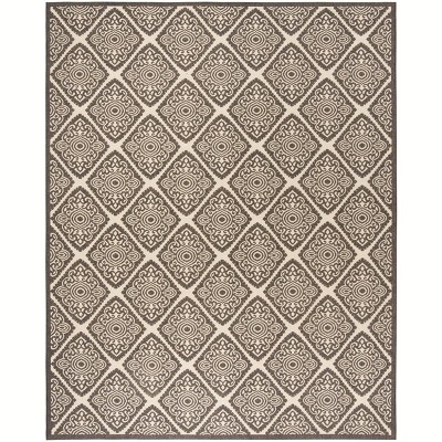 Reversible Cream/Brown Geometric Synthetic Area Rug 9' x 12'