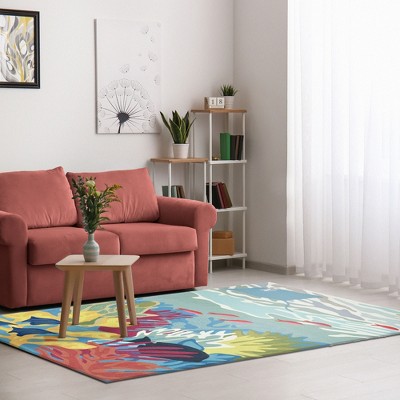 Handmade Blue Abstract Tufted Round Wool Rug