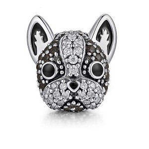 Boston Terrier Frenchie Dog Charm European Bead CZ Sterling Silver Ginger Lyne Collection - 1 of 4