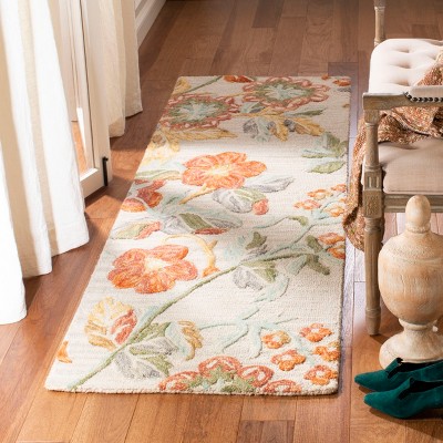 Handmade Floral Red and Beige Wool Runner Rug, 2'3" x 10'