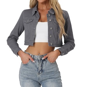 Allegra K Women's Classic Long Sleeve Button Down Trucker Jean Denim Jacket - 1 of 4