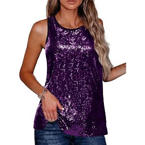 Zeagoo Women's Sleeveless Sparkle Shimmer Camisole Vest Glitter Sequin Tank Tops - 1 of 4