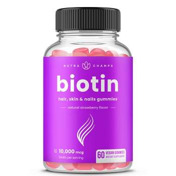 NutraChamps Biotin Gummies 10,000 mcg for Hair, Skin & Nails- 60 Vegan Chewables