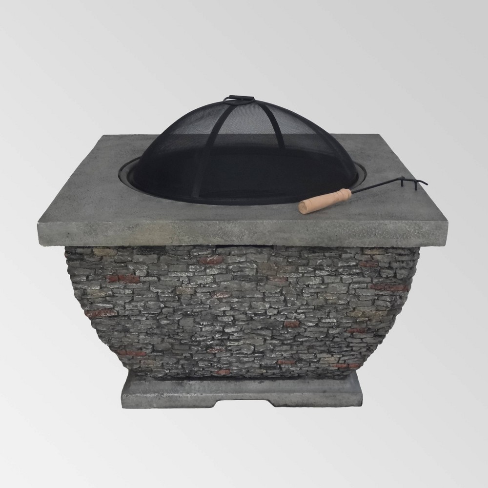 Photos - Electric Fireplace Mia Outdoor Wood Burning Lightweight Concrete Square Fire Pit - Gray - Chr