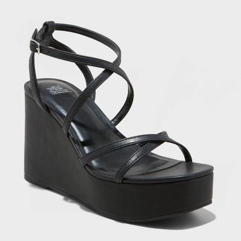 Women s Ronnie Strappy Platform Wedge Heels With Memory Foam Insole Wild Fable Black 10 Target