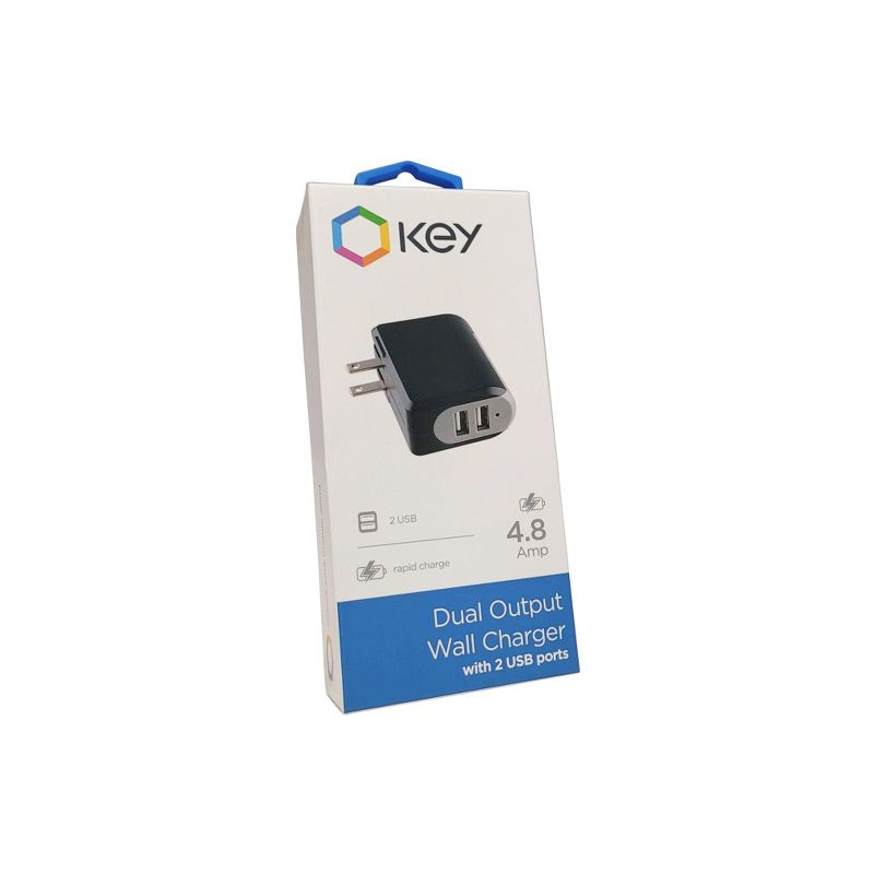 Key 4.8 Amp Dual Output Wall Charger for Phones and Tablets with 2 Ports, 1 of 2