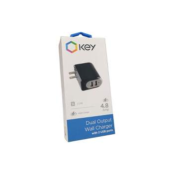 Key 4.8 Amp Dual Output Wall Charger for Phones and Tablets with 2 Ports