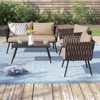 Barton 4 Pieces Outdoor Wicker Patio Sofa With Table Set, Beige - 2 of 4