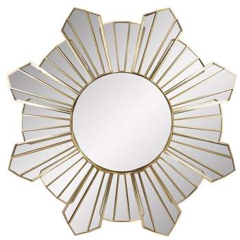 Northlight 25" Shiny Gold Sunburst Wave Glass Round Wall Mirror