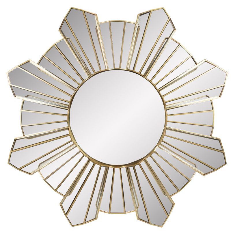 Northlight 25" Shiny Gold Sunburst Wave Glass Round Wall Mirror, 1 of 6