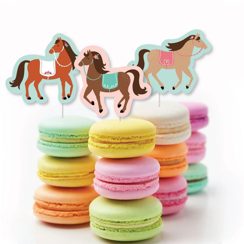 Big Dot of Happiness Run Wild Horses - Dessert Cupcake Toppers - Pony Birthday Party Clear Treat Picks - Set of 24, 5 of 9