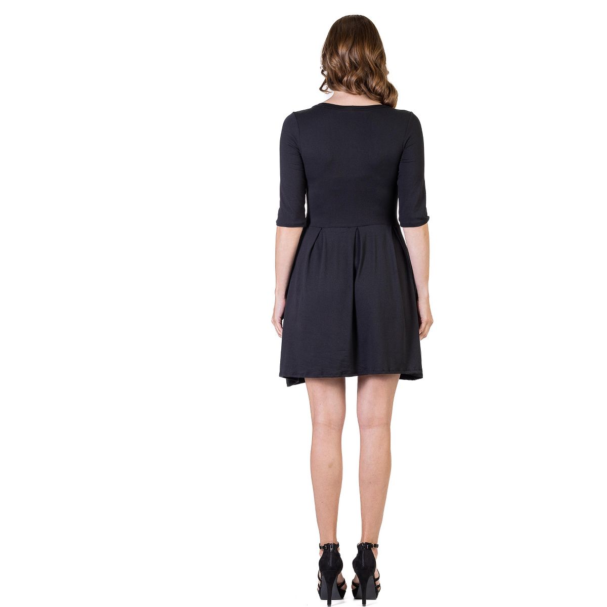 Womens Scoop Neck Three Quarter Sleeve Fit N Flare Knee Length Dress - 24seven Comfort Apparel™ - thumbnail 3