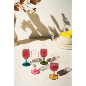 Aperitif Glasses with Colored Stems 5"H, Set of Four Handblown Recycled Glass by Kalalou - 1 of 3