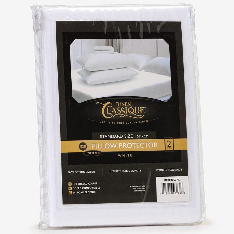 Linen Classique 320TC - Zippered Pillow Protector - White, 2 of 9