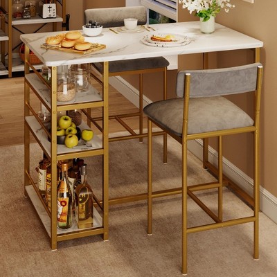 Dining Table Set for 2, Kitchen Table and Chairs for 2 with Upholstered Chairs, 3 Piece Counter Height Bar Kitchen Table Set