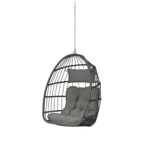 VisioGear Egg Chairs, Patio Egg Chair, Outdoor Garden Egg Swing Chair Hanging Chair for Bedroom Living Room, Dark Gray, 28.70"*28.5"*55.6" - 1 of 4