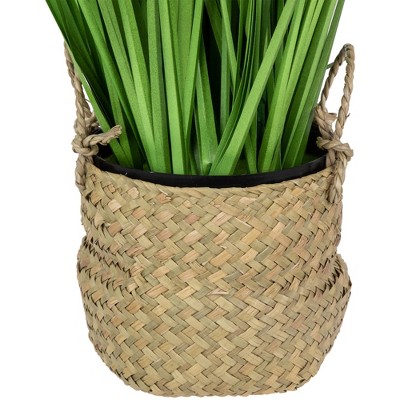 25" Green Artificial Onion Grass in Woven Basket