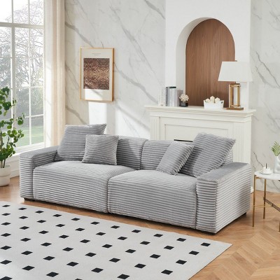 Corduroy Sectional Sofa With Pillows For Living Room,4 Seat Modular Sofa With Plastic Legs,Modern Corduroy Couch For Small Spaces-Koiai