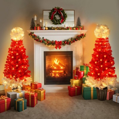 NicBex 4ft Prelit Artificial Christmas Trees Set of 2 with 200 Branch Tips and 300 LED Lights for Indoor Decor, Red