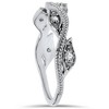 Pompeii3 1/10ct Vintage Floral Leaf Diamond Wedding Stackable Ring 14K White Gold - 3 of 4