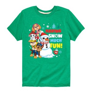 Boys' - Paw Patrol - Skye Marshall Chase Rubble Having Snow Much Fun Short Sleeve Graphic T-Shirt - 1 of 4