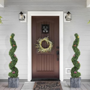 Set of 2 – 5ft Artificial Boxwood Spiral Topiary Trees with Insect Decorations – UV-Resistant Evergreen Faux Plants for Indoor & Outdoor Decor - 1 of 4