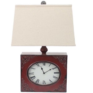 22" Distressed  Metal Bedside Lamp With Beige Shade - 1 of 4