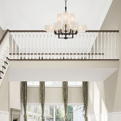 Rubix 12-Light Bronze Chandelier with Oatmeal Fabric Shades