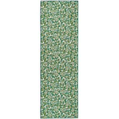 Winter Pinecones Green and White Synthetic Washable Rug 2x3