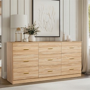Modern Hardwood Bedroom Dresser with 9 Drawers - Spacious Storage Space, Large Drawers, Sturdy and Secure, Suitable for living Room and Bedroom. - 1 of 4