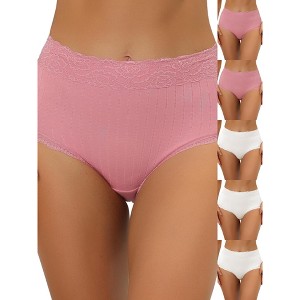 INSPIRE CHIC Women's High Waist Tummy Control Comfortable Lace Trim Ribbed Briefs 6 Packs - 1 of 4