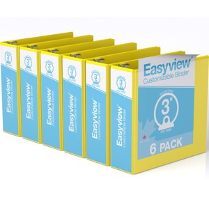 3" Premium Round Ring Binder 6pk Customizable View Yellow - Easyview: 600 Sheet Capacity, 2 Pockets, Hard Cover - 1 of 2