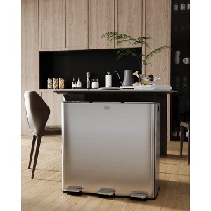 Stainless Steel Trash Can with Three Compartments, Pedal Operation, and Lids for Recycling in Home, Office, Restaurant, School - 1 of 4