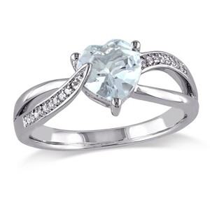EVERLY JEWELRY | Sterling Silver 0.05 CT Diamond TW And 1 1/2 CT TGW Aquamarine Heart Ring - 1 of 4