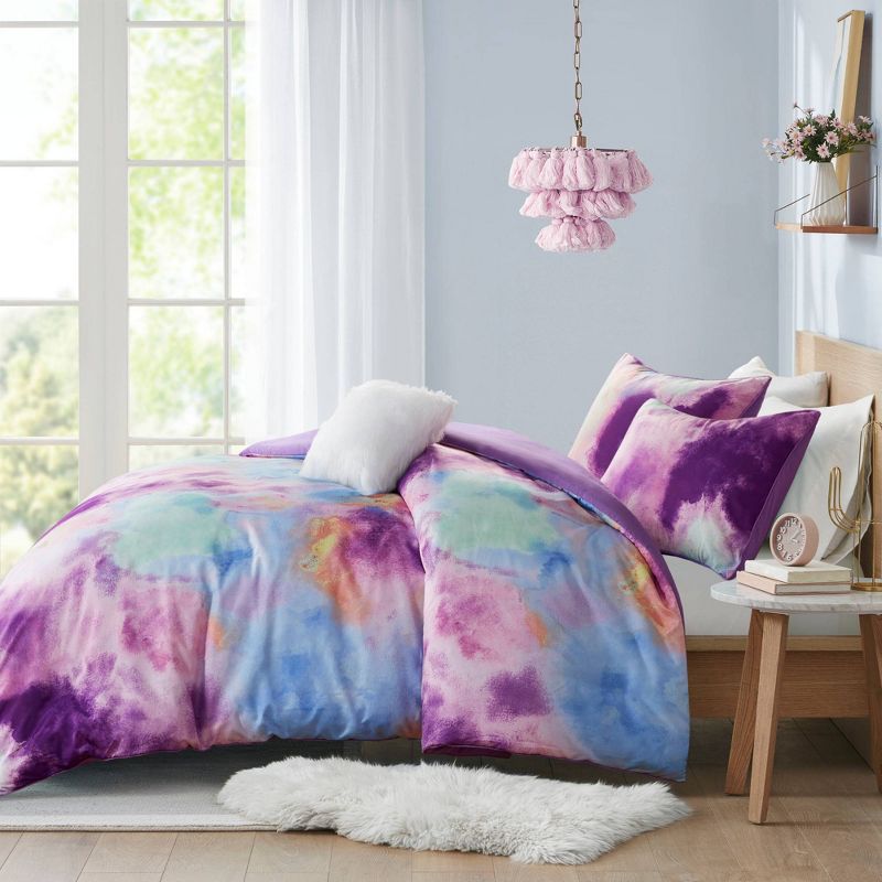 Lisa Watercolor Tie Dye Printed Duvet Cover Set with Throw Pillow - Intelligent Design, 3 of 15