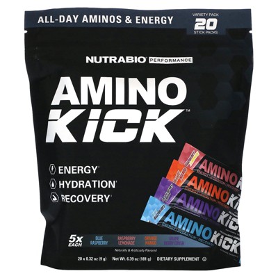 NutraBio Amino Kick, Variety Pack, 20 Sticks, 0.32 oz (9 g) Each