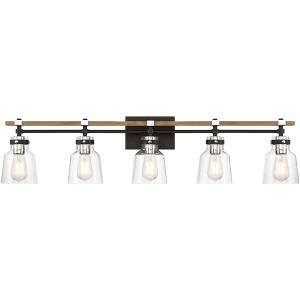 Possini Euro Design Broadway 41" High Modern 5 Light Bathroom Vanity Wall Lamp Light Fixture Mount Over The Sink Mirror Hardwired Black Chrome - 1 of 4