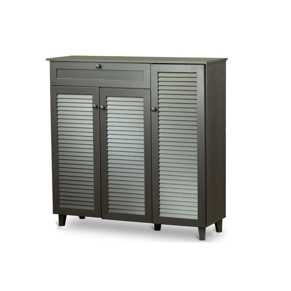 Pocillo Wood Shoe Storage Cabinet Dark Brown Baxton Studio