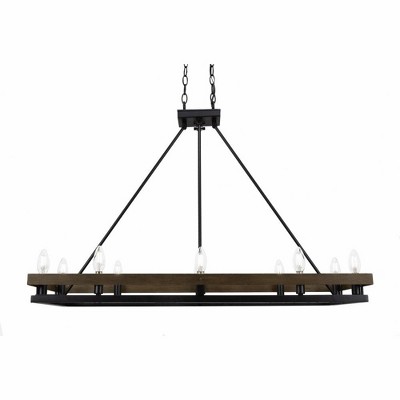 Toltec Lighting Belmont 10 - Light Island Pendant Light in  Matte Black/Wood Grain