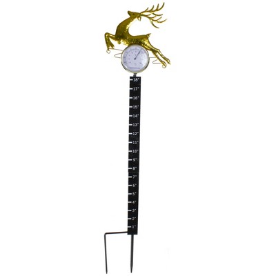 Northlight 32" Black and Gold Reindeer Snow Measurer and Thermometer Garden Stake