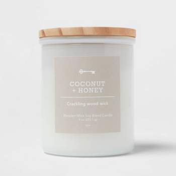 14oz Lidded Gray Glass Jar Crackling Wooden 3-Wick Candle with Paper Label  Rainwater Lily - Threshold™