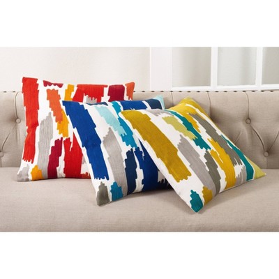 24.5" Multicolor Embroidered Cotton Square Throw Pillow