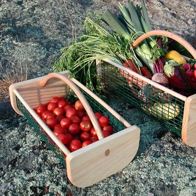 Farmhouse Pine and Oak 8 Quart Garden Hod Basket with PVC Wire Mesh