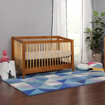 Chestnut and Natural Mid-Century Modern Convertible Crib
