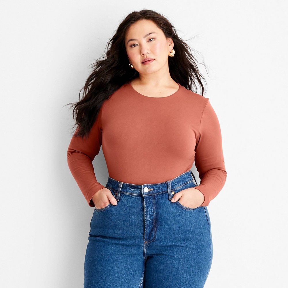 Women's Long Sleeve Seamless Bodysuit - A New Day™ Rust XXL
