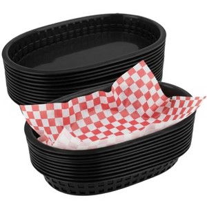 Aoibox 18 Pack Reusable Plastic Fast Food Baskets with 100 Liners, Oval Chip Basket for Burgers, Sandwiches, BBQ Serving, Diners, Food Trucks, Picnics - 1 of 4